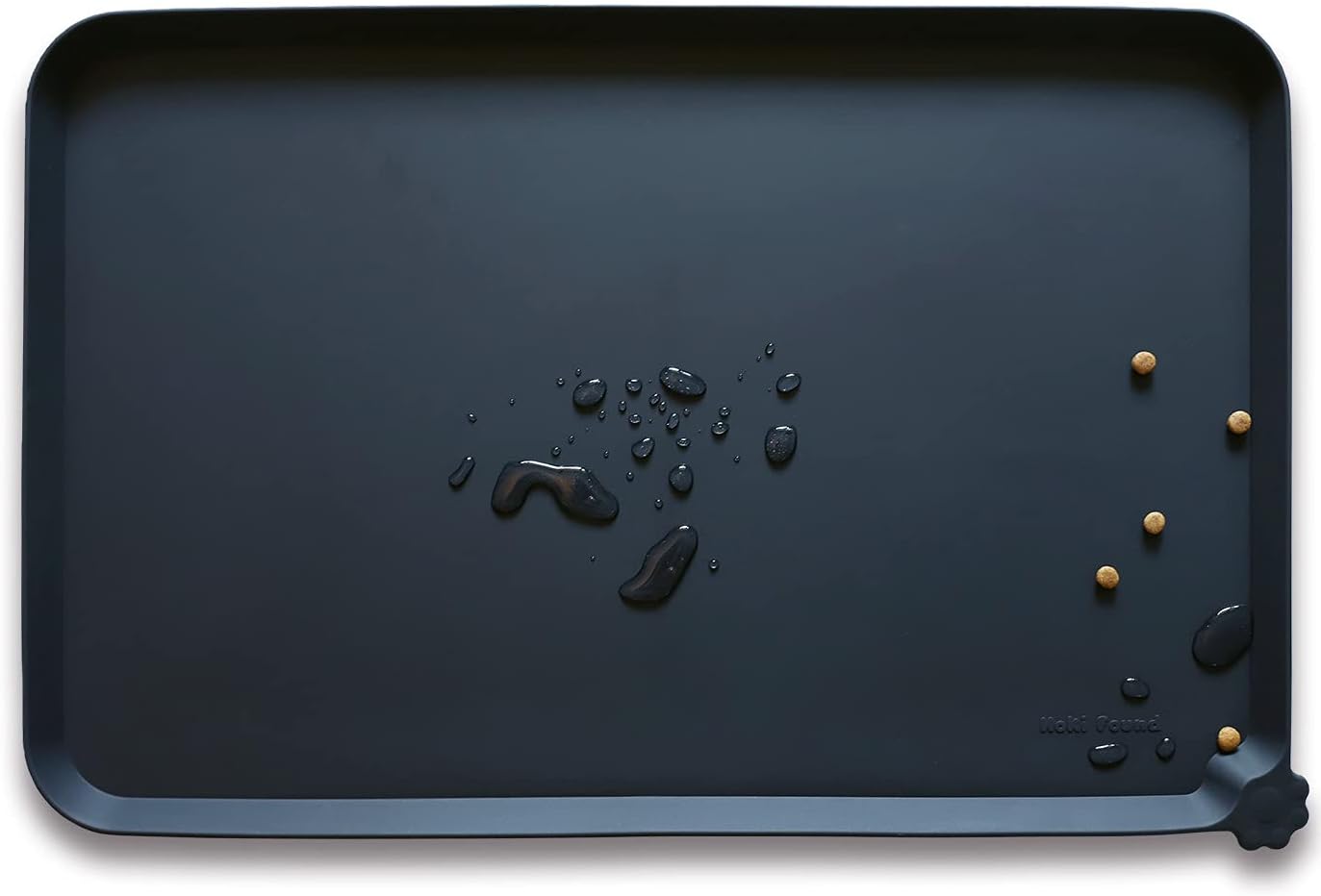 Hoki Found X-Large Silicone Pet Food Mats - Non Slip Dog Cat Bowl Mats - Waterproof - Black