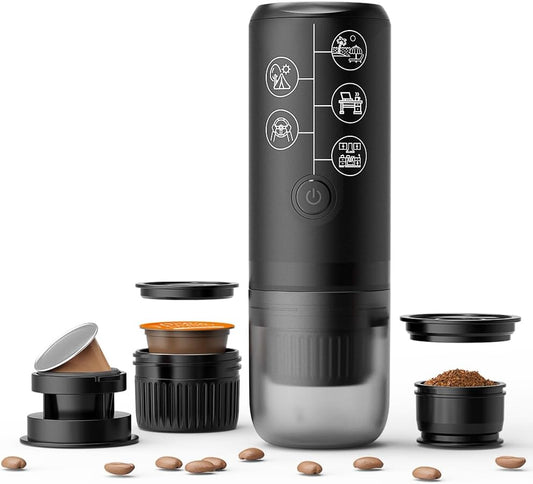 BENFUCHEN 3 in 1 Portable Espresso Machine With NO Heating Function, Type-C Charging Electric Espresso Maker, 17 Bar Mini Coffee Maker For N ESPRESSO/DolceGustoPods & Ground Coffee On the Go, Black