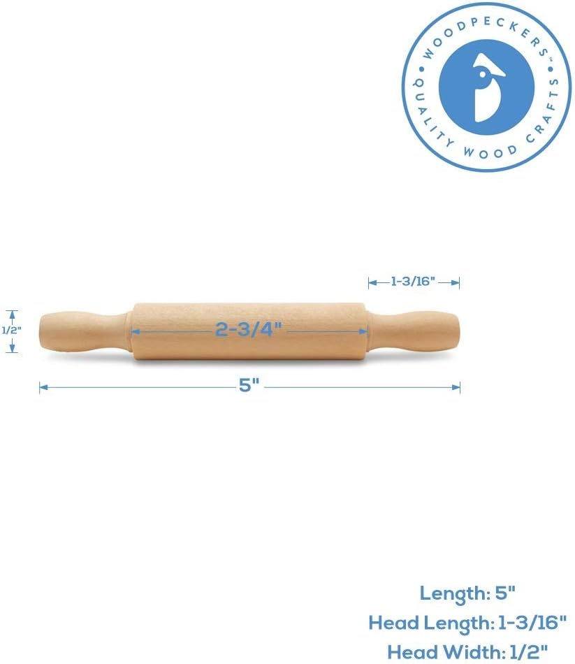 Wooden Mini Rolling Pin, 5 Inches Long, Pack of 50, Great for in The Kitchen, Play-doh, Crafting and Imaginative Play, by Woodpeckers