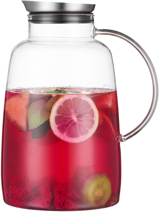 Purefold Pitcher with Lid, 109 Ounces Water Pitcher, Heat Resistant Leakproof, Borosilicate Glassware for Boiling Water, Iced Tea, Juice, Milk, Coffee, Lemonade, Hot and Cold Beverages