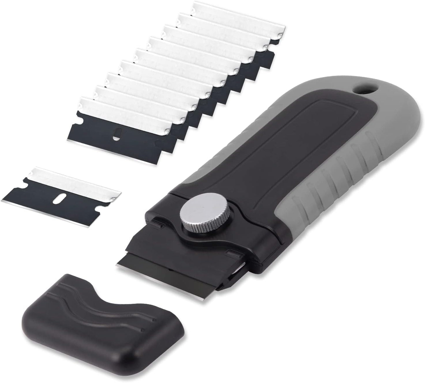 Gomake Locking Razor Blade Scraper with Safety Cap, Glass Cooktop Scraper with 10PCS Black Carbon Steel Blades for Glass Clean, Paint and Old Label,Decal Sticker Remover, Stove Top Scraper Tool