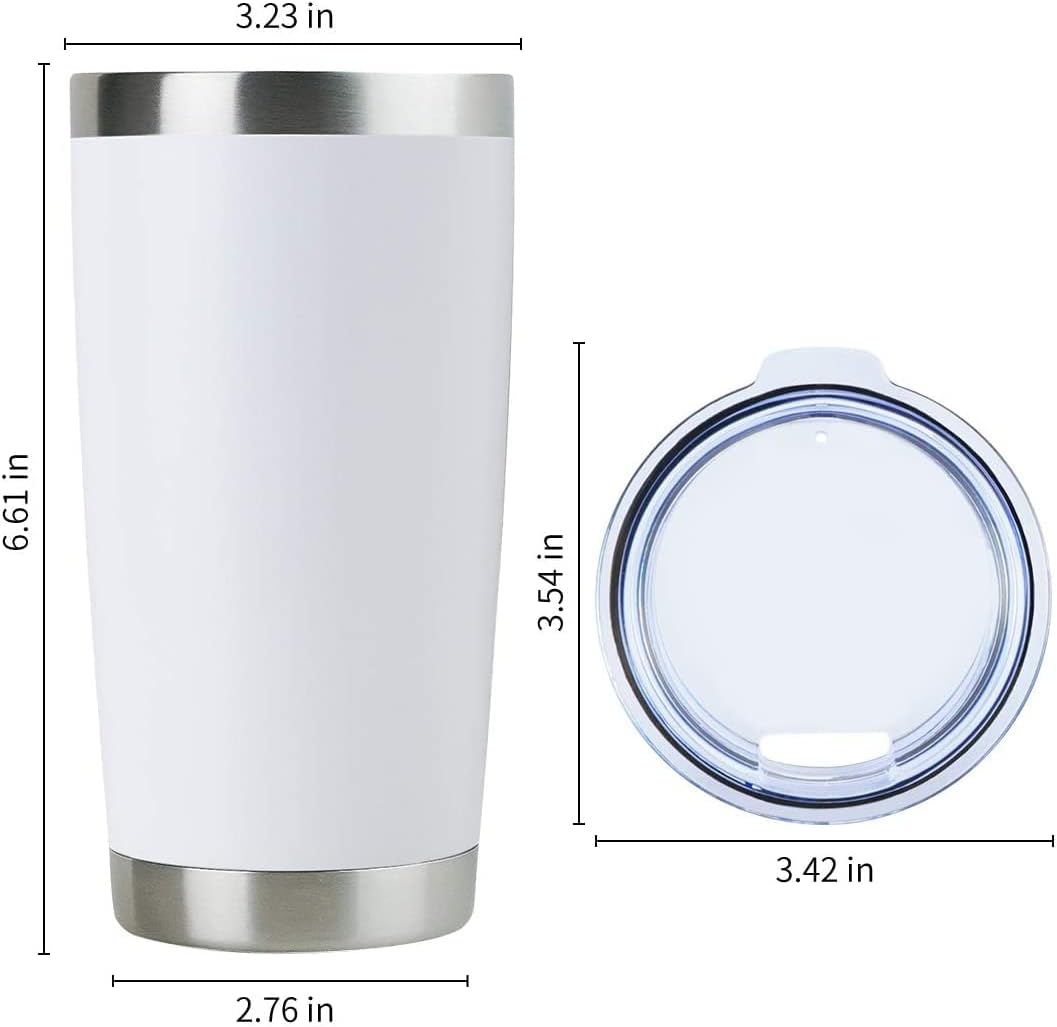DOMICARE 20oz Stainless Steel Tumbler Bulk with Lid, Double Wall Vacuum Insulated Travel Mug, Powder Coated Coffee Cup, Powder White, 8 Pack