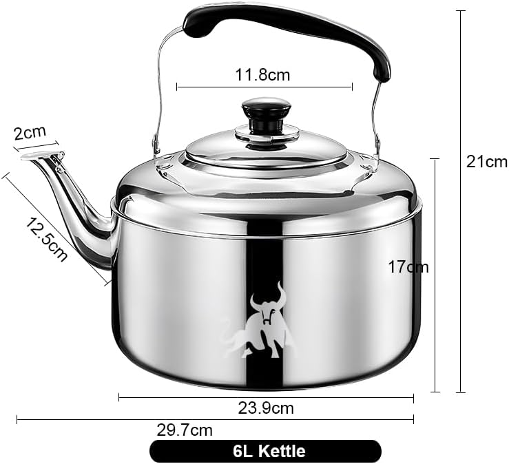 Chandler 5 Liter Tea Pots, Vintage Tea Kettle - 0.4mm Stainless Steel Pot - Hard to Dent | Ergonomic Handle with a Cool Grip | Portable Tea Kettle For Camping (Silver Color)