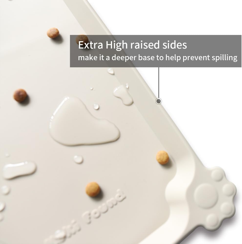 Hoki Found XX-Large Silicone Pet Feeding Mats - Non Slip Dog Cat Bowl Placemats - Waterproof for Carpet - Cream Brown