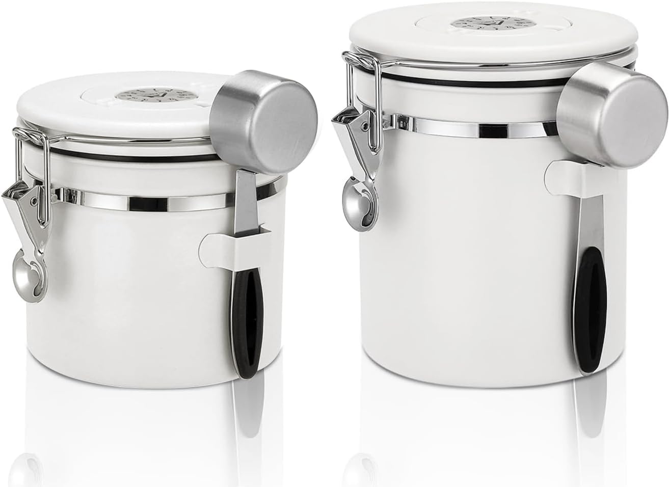 ShanSon Coffee Canister Airtight Stainless Steel Container,Home Kitchen Food Storage Organizers for Beans,Tea,Sugar,cookie,Flour,Cereal,11OZ+16OZ,White