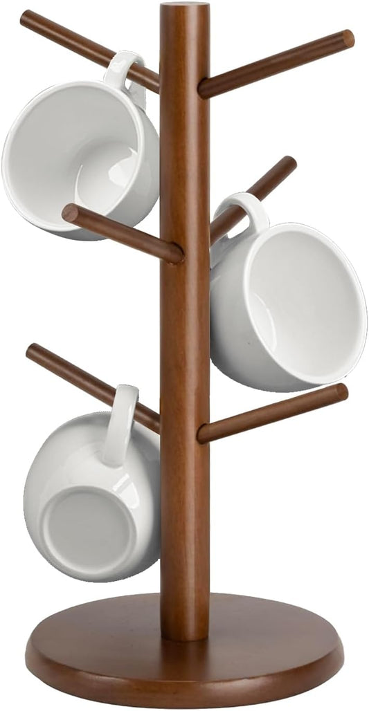 Wooden Mug Holder Tree, Coffee Cup Holder, Mug Organizer with 6 Hooks (Brown)