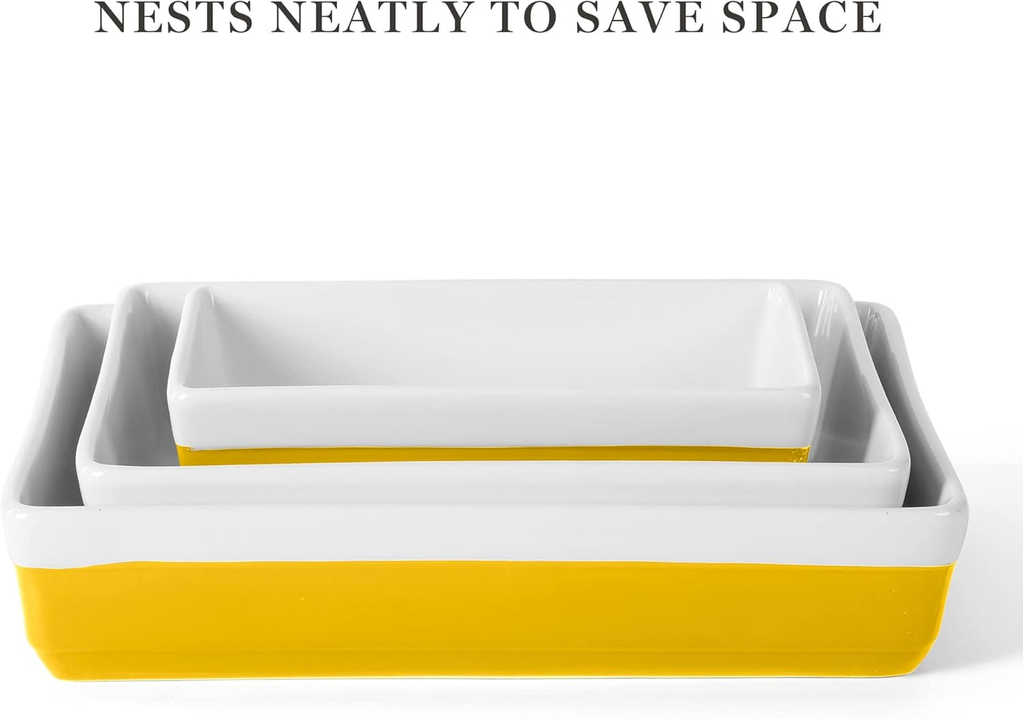 MARTHA STEWART 3 Piece Oven to Table Stoneware Bakeware, Baking Dish & Casserole Set - Yellow