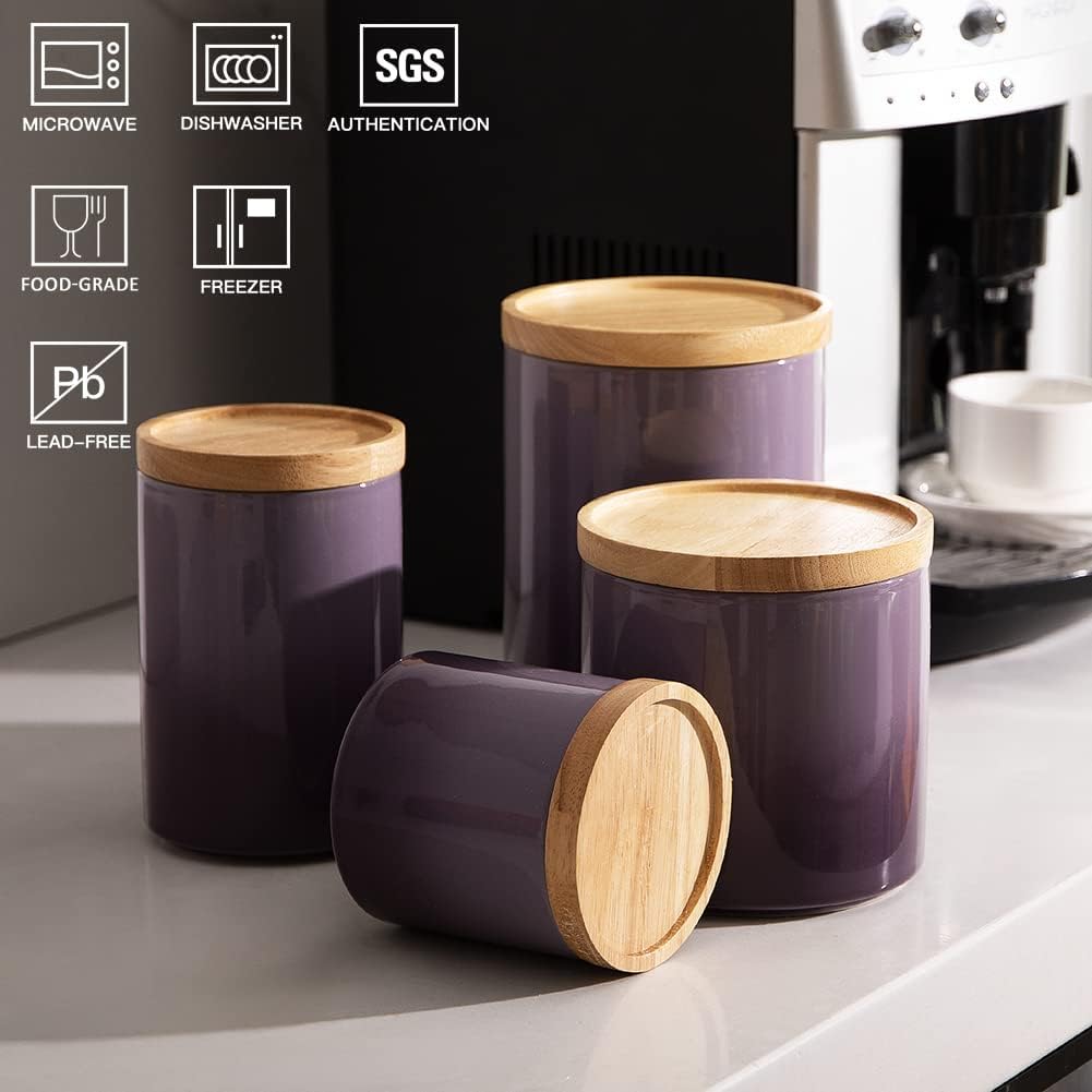 Sweejar Ceramic Food Storage Jar, Stackable Kitchen Canisters, Containers with Airtight Seal Wooden Lid for Serving Coffee Bean, Flour, Tea, Cookies, Spice and More - 58 Fl Oz (Gradient Purple)