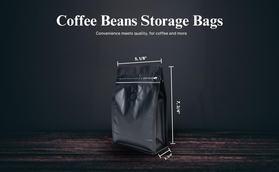 Premium Coffee Bags with Valve (100 pcs, 8 oz) Standing Coffee Beans Storage Bags, Reusable Heat Sealable Side Zipper Pouches, Eco-Friendly Packaging, Perfect for Home and Office - White