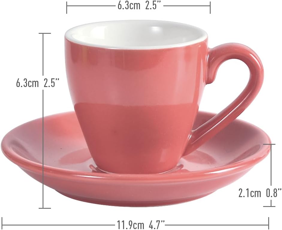 Porcelain Espresso Cup with Saucer, Espresso shot Cup, 80ml/2.7Oz, Pink