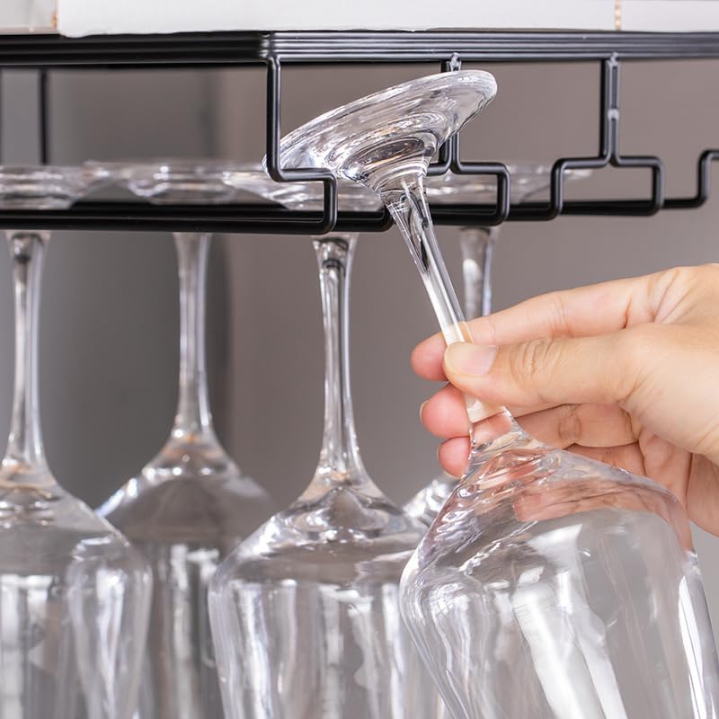 Wine Cup Holder Table Decoration Storage Hanger Metal Organizer for Bar Kitchen Stemware Rack Under Cabinet Stainless Steel Hanger Storage Shelf Black (Black, 4 Rows 2 Packs)