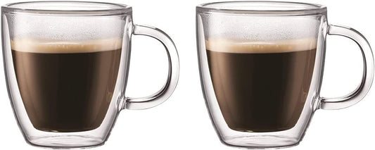 Bodum 5oz Bistro Double Wall Espresso Mug, High-Heat Borosilicate Glass, Set of 2, Clear