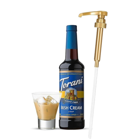 Jimoco® Syrup Pump Dispenser + Torani® Sugar Free Irish Cream Syrup, 25.4 oz - Coffee Syrup Pump & Flavoring Bundle
