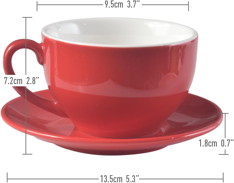 Porcelain Coffee Cup with Saucer 220ml/7.3oz for Cappuccino, Latte, and Tea, Red