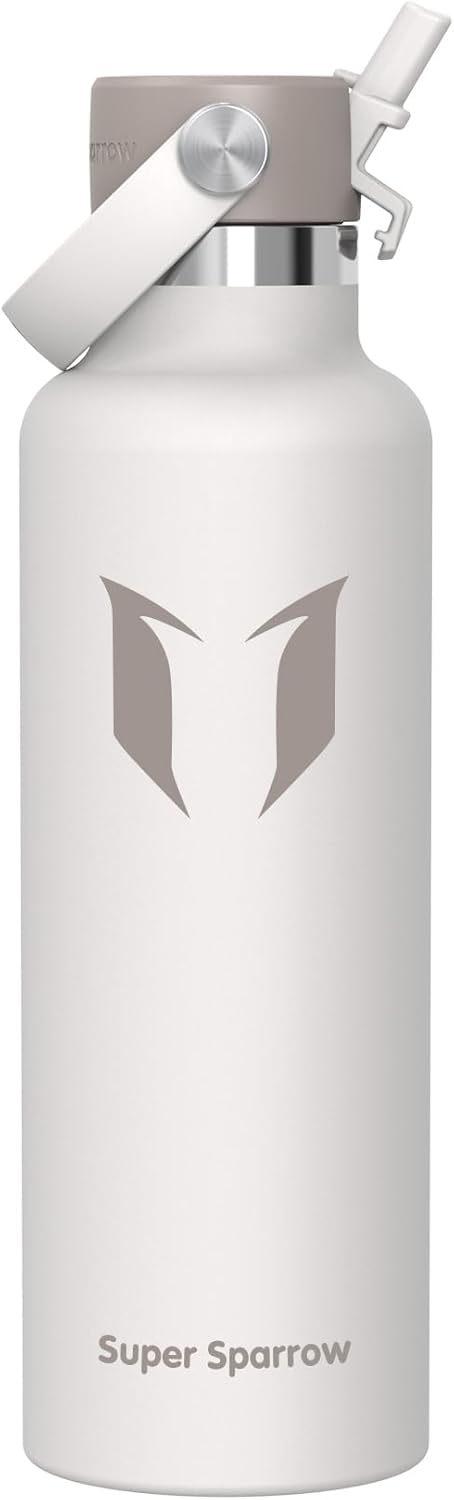 Super Sparrow Insulated Water Bottle - 17 Oz / 25 Oz / 32 Oz - Standard Mouth FlipFlow Flask - BPA Free, Leak Proof Drink Bottle- Ergonomic Straw Water Bottles for Work, Gym, Travel, Sports