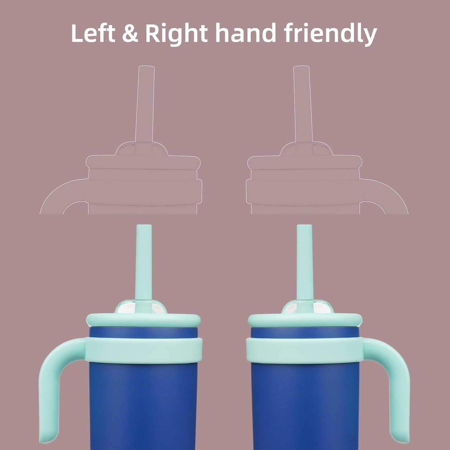 14 oz Tumbler with Side Handle, Insulated Water Bottle with Straw and 2 in 1 Lid, Stainless Steel Cup Travel Coffee Mug for Sports Office Gym,Dark Blue