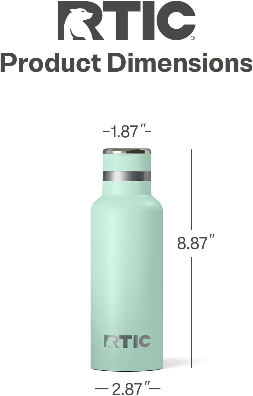 RTIC 16oz Journey Bottle Metal Stainless Steel Vacuum Insulated, BPA Free, Reusable, for Water, Hot and Cold Drinks, Travel, Sports, Camping, Fresh Mint