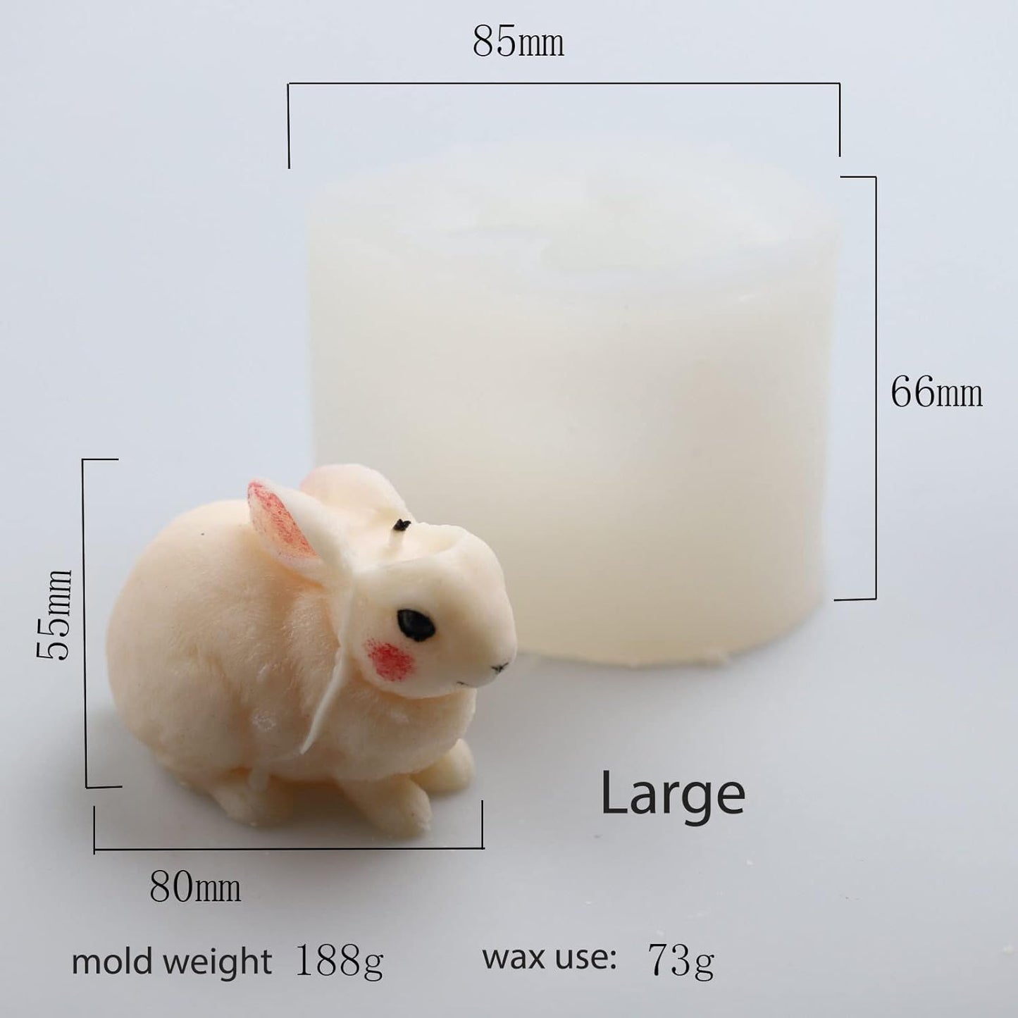 2 Pack Hairy Rabbit Silicone Mold for Candle, Resin, Soap - 3D Animal Decorative Mold for Candle Making
