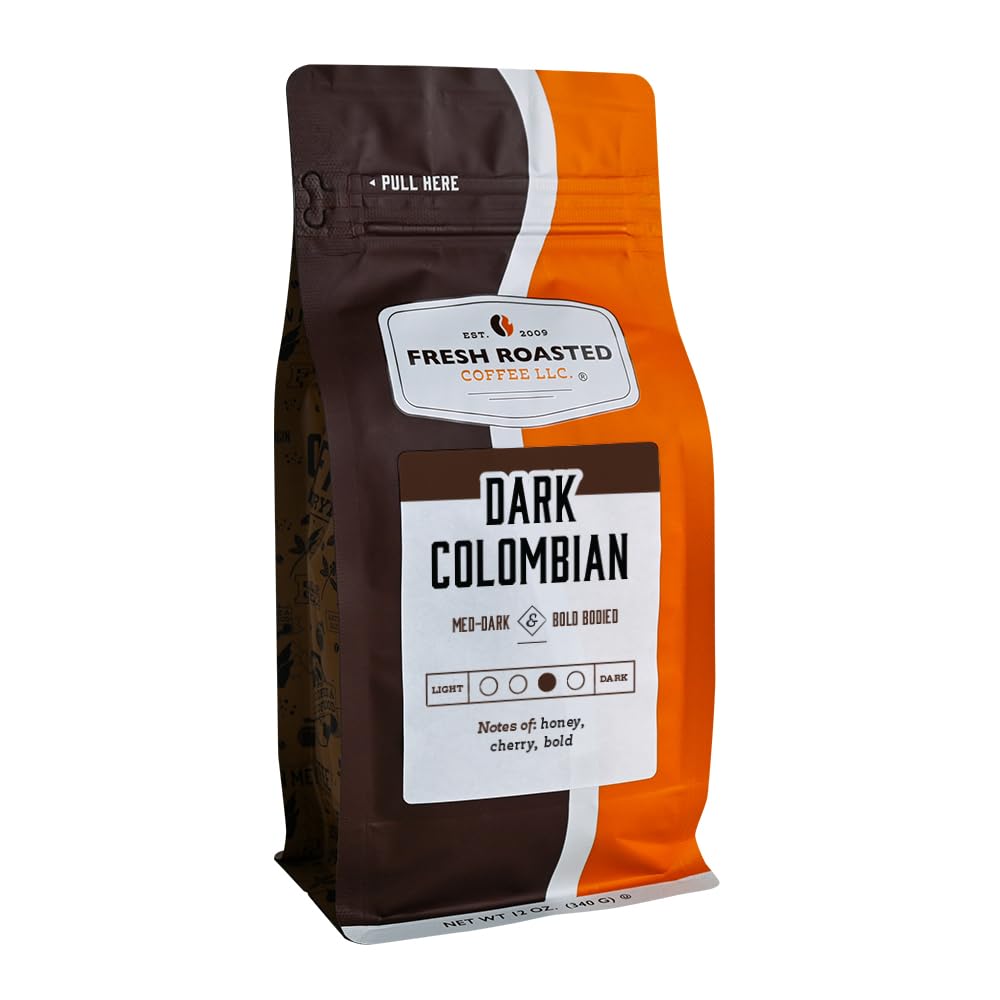 Fresh Roasted Coffee,100% Dark Colombian, 12 oz, Med-Dark Roast, Kosher, Ground