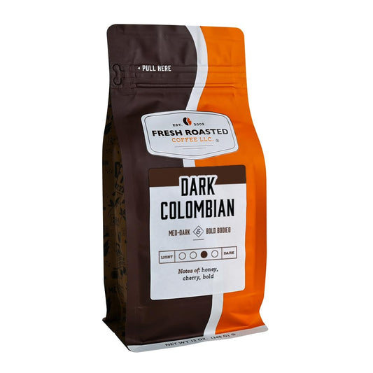 Fresh Roasted Coffee,100% Dark Colombian, 12 oz, Med-Dark Roast, Kosher, Ground