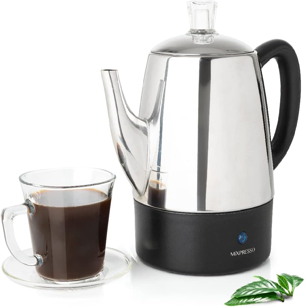 Mixpresso 10 Cup Percolator Coffee Pot Electric, Stainless Steel Coffee Percolator Electric With Keep Warm Function, Classic Perculator Pot With Removable Basket for Home or Office