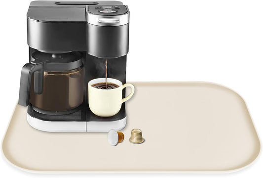 Silicone Coffee Maker Mat with Lip, 24'' x 16'' Heavy Duty Coffee Maker Mat for Countertops, Coffee Tray Fit Under Coffee Machine Appliance Automatic Machines Espresso Accessory, Beige