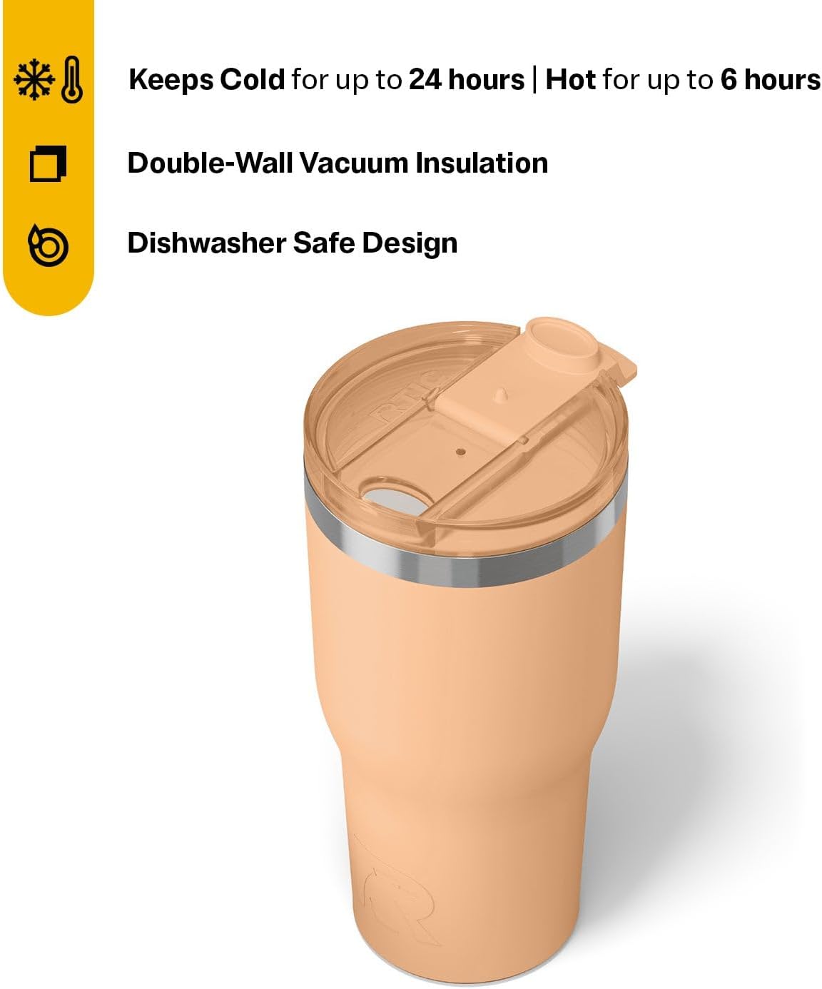 RTIC 30oz Essential Tumbler with Lid, Insulated, Stainless Steel, Metal, Double Wall Vacuum-Insulation, Ceramic Lined, Travel Cup for Iced Coffee, Tea, Hot and Cold Drink, Peach Tea