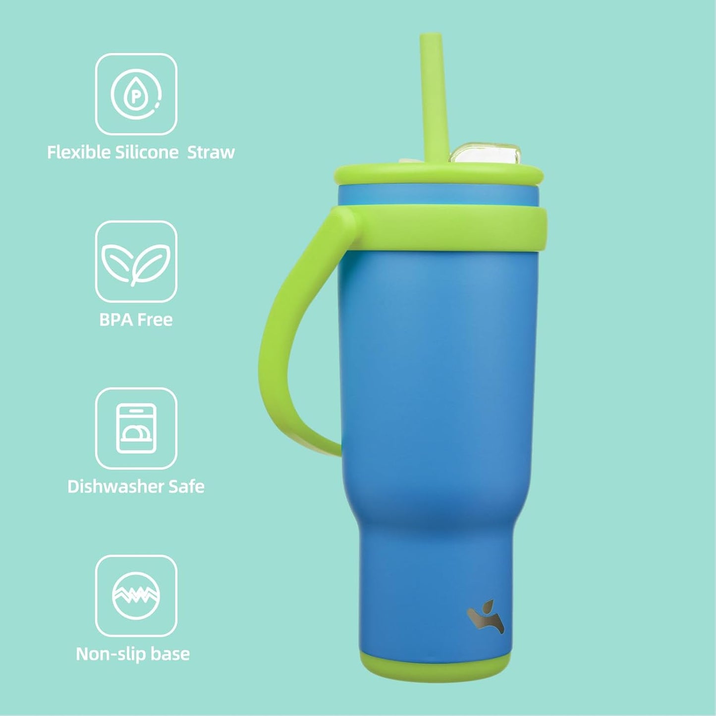 40 oz Tumbler with Side Handle, Insulated Water Bottle with Straw and 2 in 1 Lid, Stainless Steel Cup Travel Coffee Mug for Sports Office Gym,Sky Blue