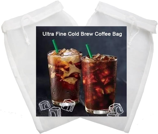 4 Pack Cold Brew Coffee Bag,120 Micro Food Grade Nylon Ultra Fine Mesh, 8.6x5 inch Reusable Cold Brew Coffee Filter with Seamless Bottom, Coffee Maker