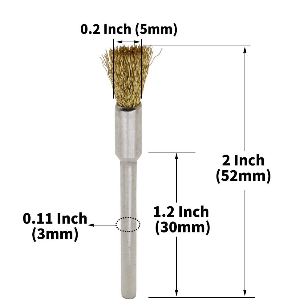 45-Piece Brass Wire Brush Set - Metal Rust Removal, Polishing, Cleaning - 1/8″ (3mm) Shaft - Removes Burrs, Dust, and Oxide Layer - Handles Rough Surfaces - Rotary Tool Accessories