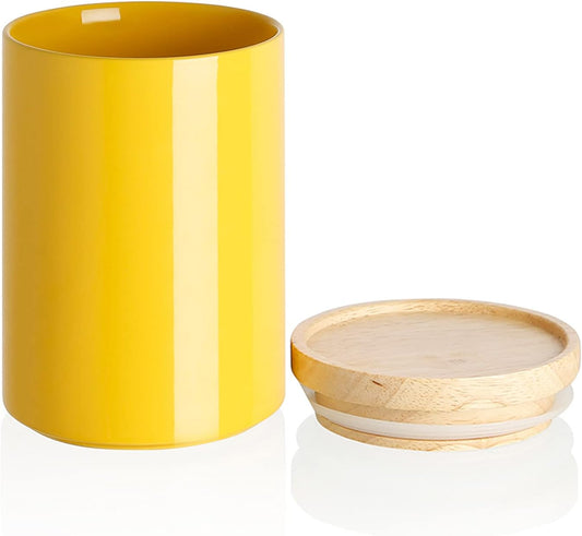 Sweejar Kitchen Canisters Ceramic Food Storage Jar, Stackable Containers with Airtight Seal Wooden Lid for Serving Coffee Bean, Flour, Tea, Cookies and More - 58 Fl Oz(Yellow)