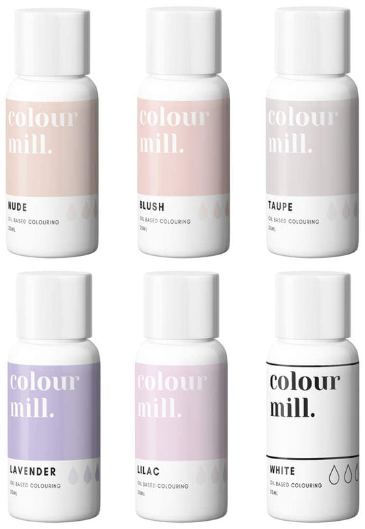 Colour Mill Oil-Based Food Coloring, 20 Milliliters Each of 6 Colors: Blush, Lavender, Lilac, Nude, Taupe and White