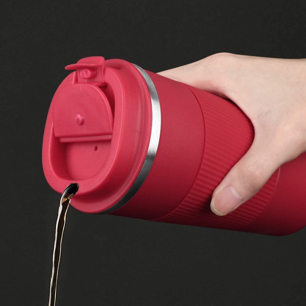 Travel Coffee Mug Spill Proof Leakproof 16 oz Insulated Coffee Mug with Screw Lid, Stainless Steel Vacuum Tumbler Reusable Thermal Coffee Cup to go for Hot and Cold Drinks -510ml,Red