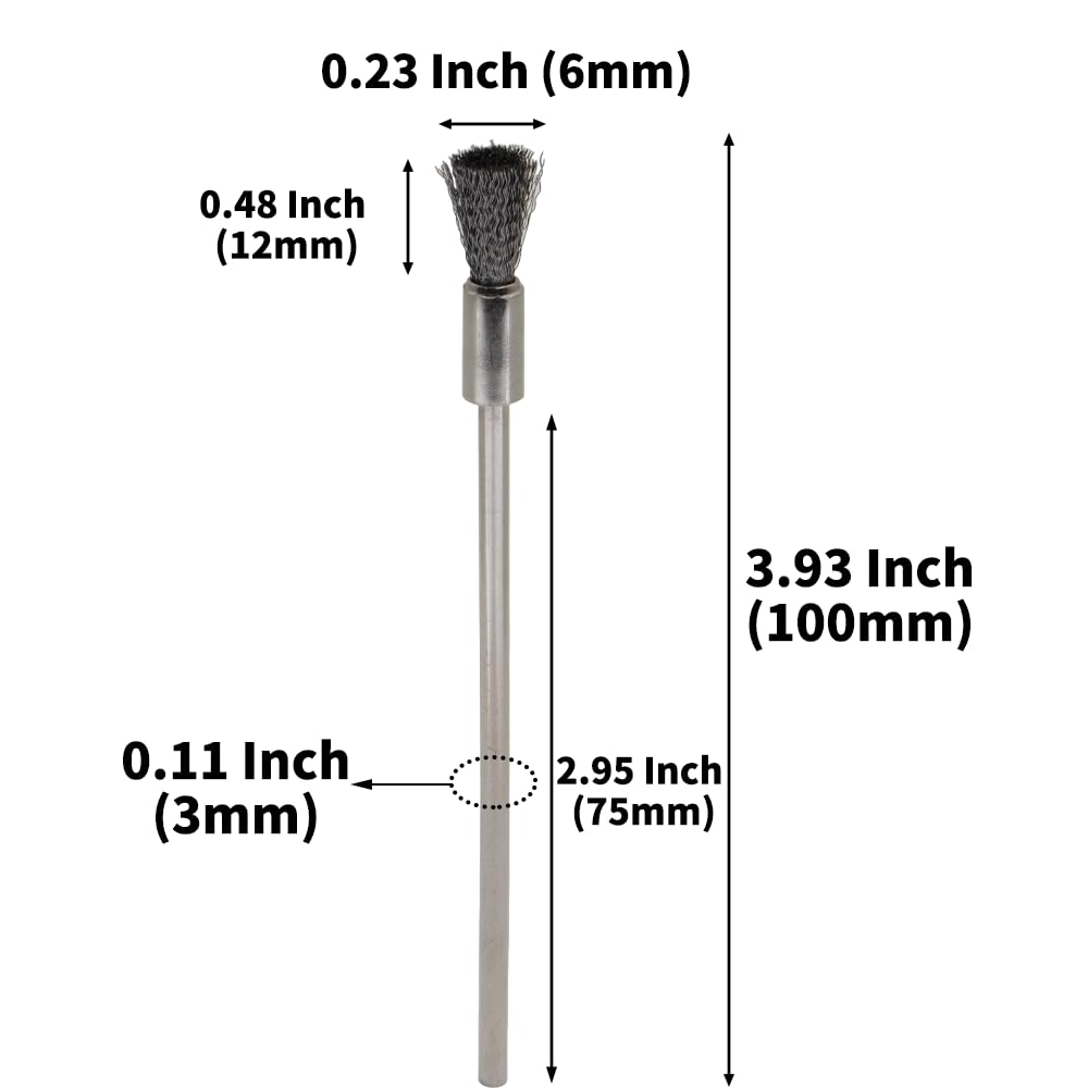 20PCS Wire Brushes with Extended Handle - Metal Rust Removal, Polishing, Cleaning - 6mm Diameter, 3mm Shaft, 100mm Length - Removes Burrs, Dust, and Oxide Layer - Handles Rough Surfaces