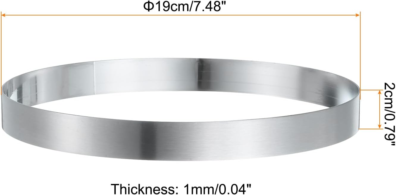 HARFINGTON Round Cake Ring 7.48 x 1 Inch Seamless Stainless Steel Pastry Mousse Dessert Ring Mirror Coating for Baking Cooking English Muffins Crumpet Making Tool