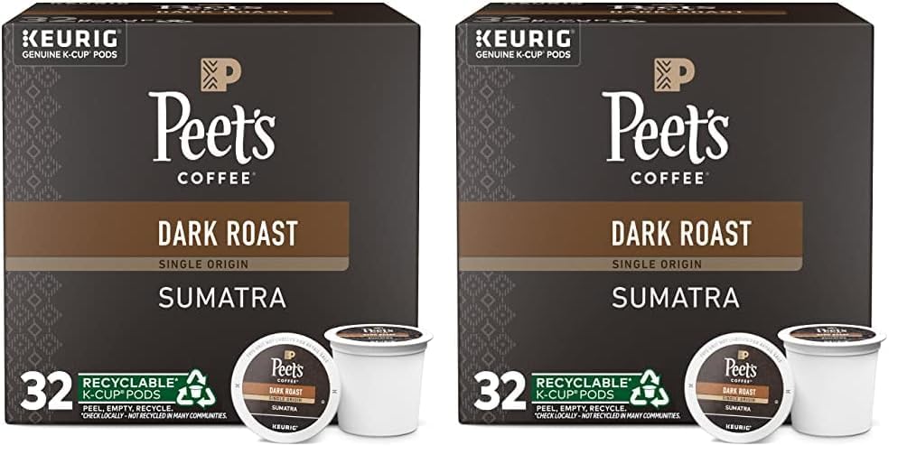 Peet's Coffee, Dark Roast Keurig K-Cup Pods - Single Origin Sumatra 64 Count (2 Boxes of 32 K-Cup Pods)