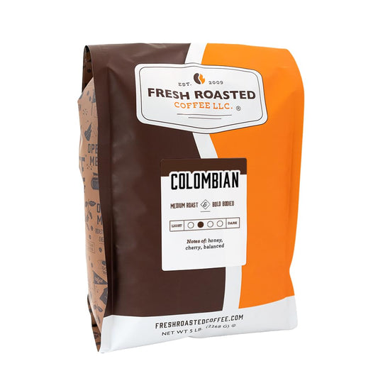 Fresh Roasted Coffee,100% Colombian, 5 lb (80 oz), Medium Roast, Kosher, Ground