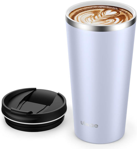 Insulated Coffee Mug with Ceramic Coating, 18oz Travel Mug with Leak-proof Lid, Vacuum Double-wall Tumbler, Stainless Steel Thermal Cup for Tea, Hot Cocoa, Cold Beverage, Ice Drinks
