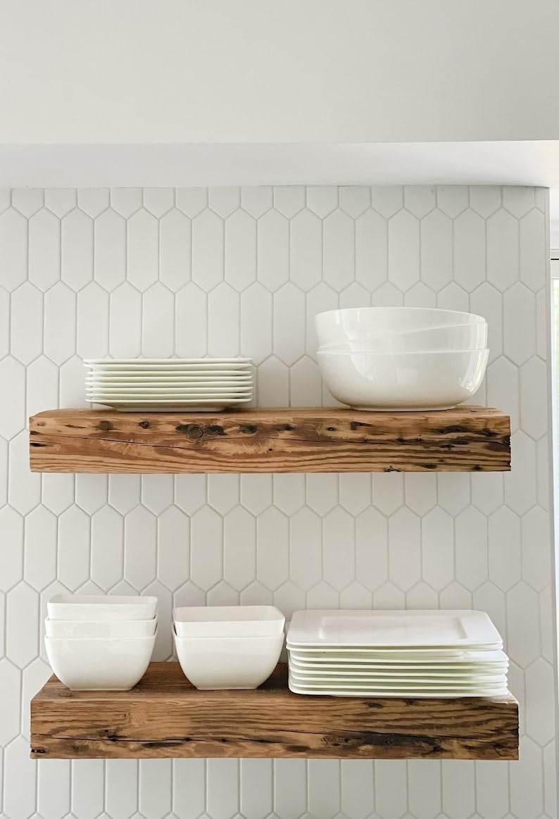 Modern Timber Craft Reclaimed Wood Floating Wall Shelf | Solid Rustic American Barnwood, Floating Shelf Brackets | 2.75" Thickness | 30" L x 8" D, Rustic Original - Unfinished, 3 Pack