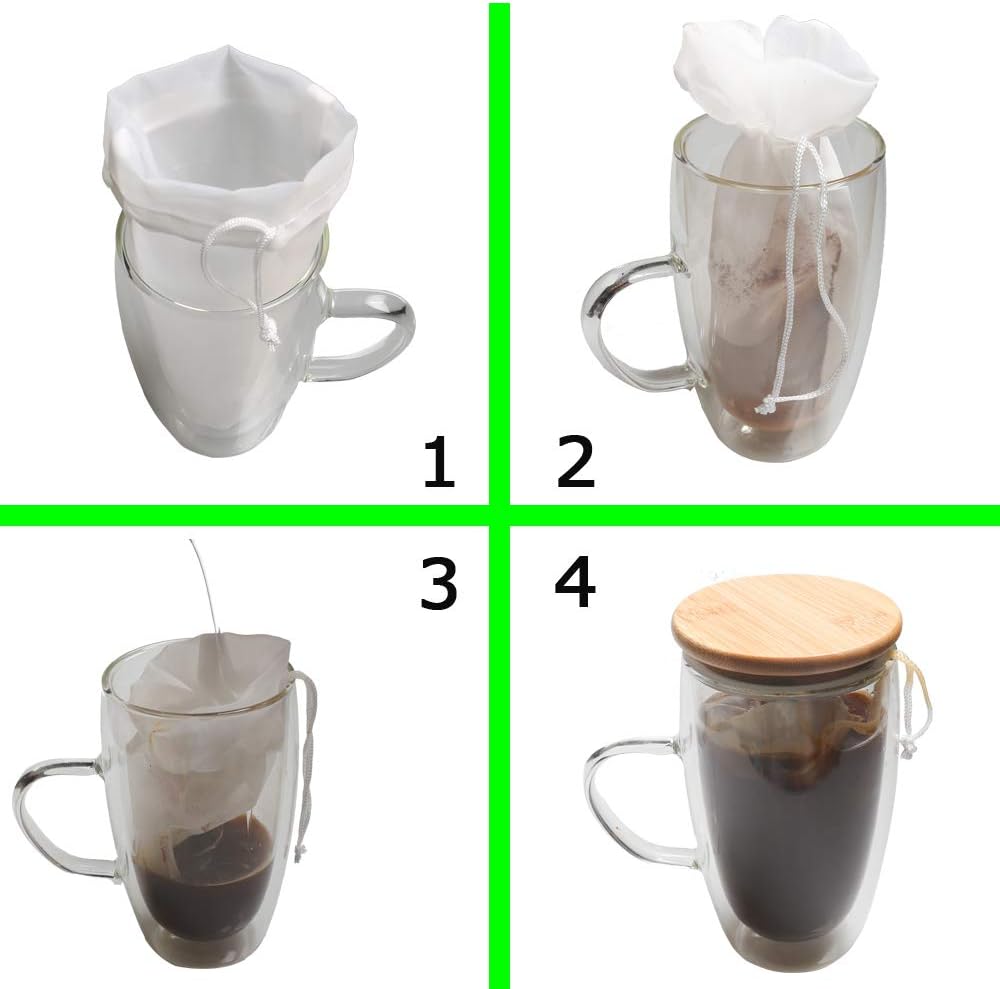 4 Pack Cold Brew Coffee Bag,120 Micro Food Grade Nylon Ultra Fine Mesh, 8.6x5 inch Reusable Cold Brew Coffee Filter with Seamless Bottom, Coffee Maker