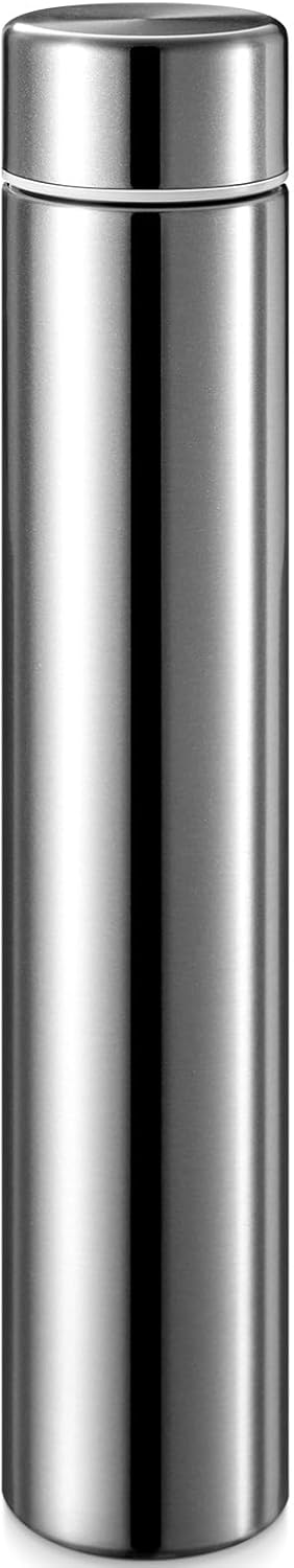 Vesici Slim Water Bottle 8.8 oz Small Stainless Steel Purse Compact Insulated Water Bottles Camping Travel Backpack Pocket Flask for Car Cold Coffee Tea(Silver,1 Pack)