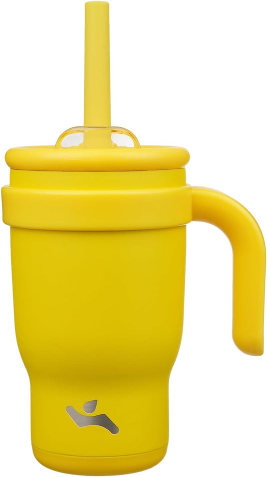 14 oz Tumbler with Side Handle, Insulated Water Bottle with Straw and 2 in 1 Lid, Stainless Steel Cup Travel Coffee Mug for Sports Office Gym,Yellow