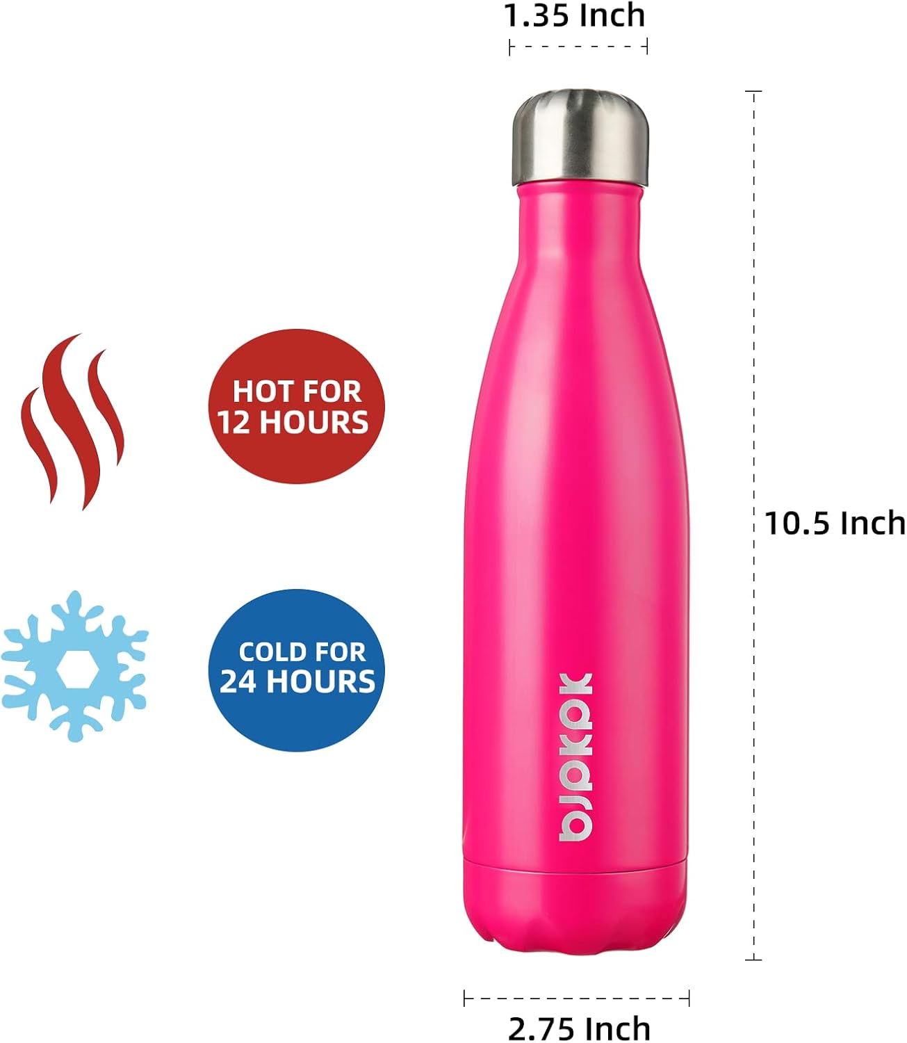 BJPKPK 17oz Insulated Stainless Steel Water Bottles,Sports Water Bottles Keep Cold for 24 Hours and Hot for 12 Hours,BPA Free for Travel,Pink