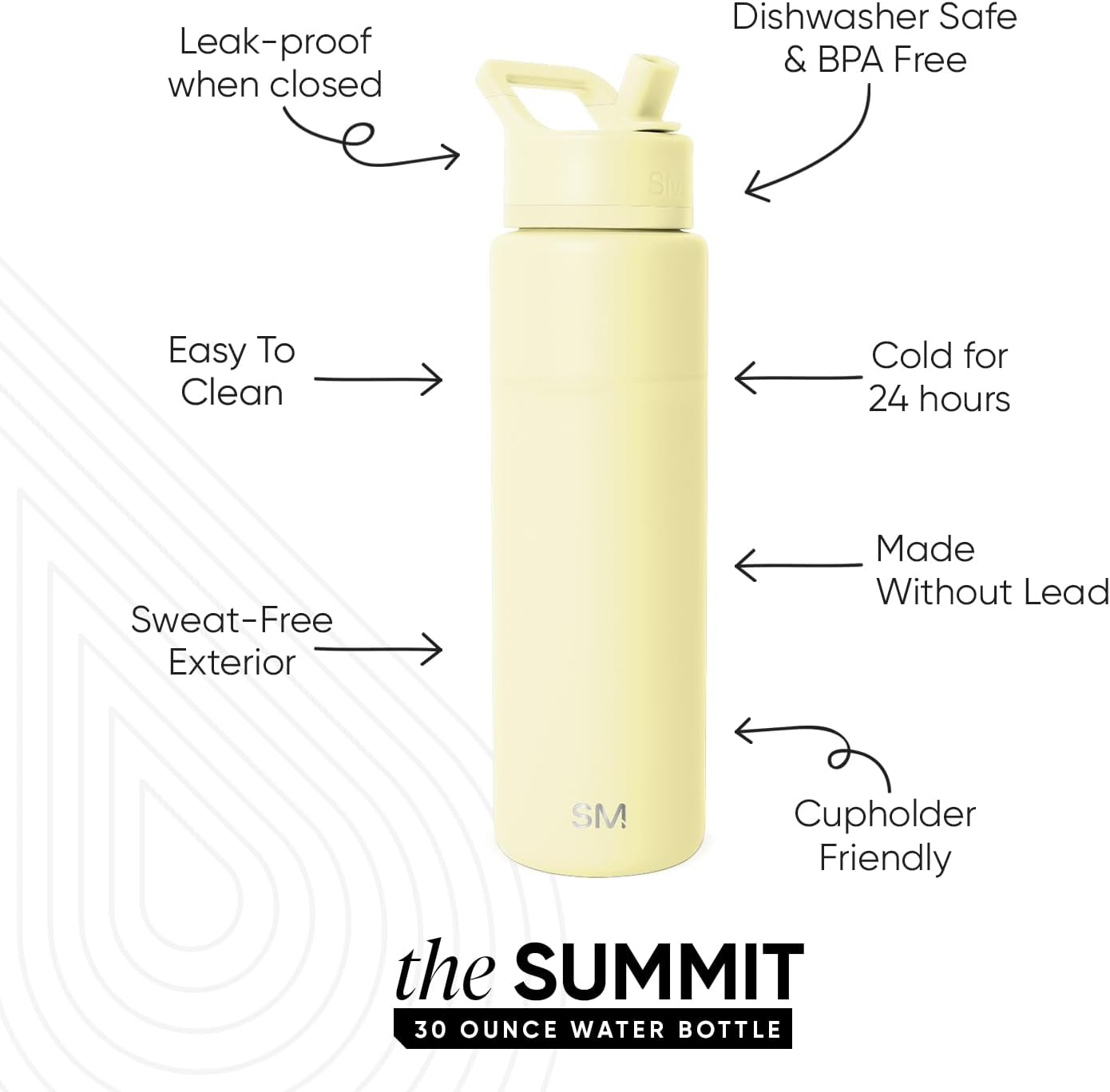 Simple Modern Water Bottle with Straw Lid | Vacuum Insulated Stainless Steel Metal Thermos | Reusable Leak Proof BPA-Free Flask for Sports Gym | Summit Collection | 30oz, Buttercup