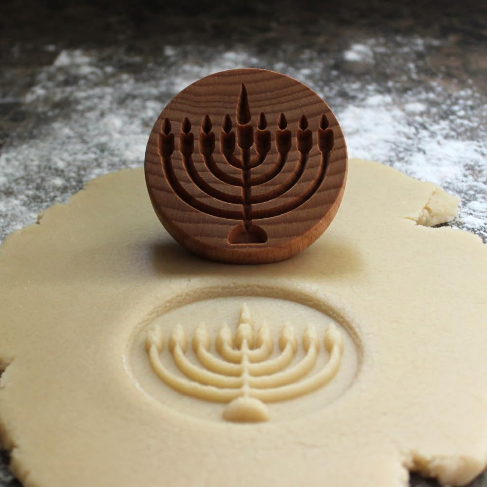 Wood Cookie Stamp, 2.5 Inch (Hanukah Menorah CS-084)