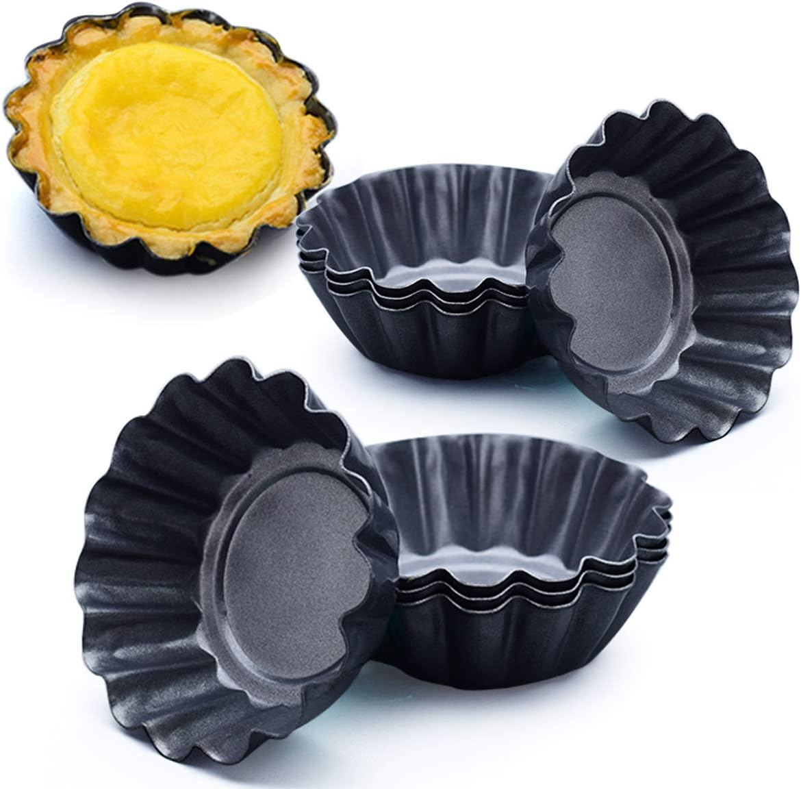 12 Packs Egg Tart Mold, Upgrade Bigger Size 3 x 0.9inch, Cupcake Cake Muffin Mold Tin Pan Baking Tool, Carbon Steel