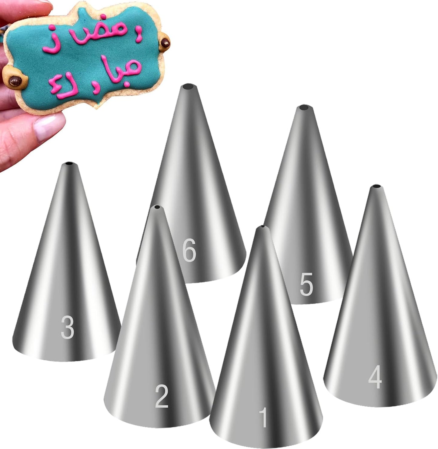 Hendiy 6 Pcs Round Piping Tips Set, Stainless Steel Icing Tips Cupcake Frosting Nozzles Small Decorating Piping Tip, Cake Writing Icing Decorating Tool for Cookies Cupcake