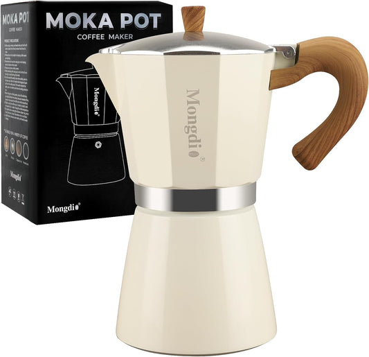 Mongdio Stovetop Espresso Maker Moka Pot, Cuban Coffee Maker Stove top coffee maker Moka Italian Espresso Greca Coffee Maker Brewer Percolator, 12 Espresso Cups, 20 oz - White