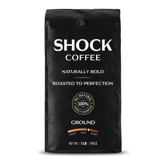 Shock Coffee Ground, The Strongest Caffeinated All-Natural Coffee, Up to 50% more Caffeine. 1 pound