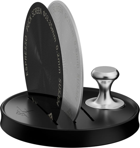 MHW-3BOMBER 54mm Espresso Puck Screen - 0.2mm Ultra Thin Espresso Puck - Metal Reusable Coffee Filter for Portafilter Basket 54mm - Puck Screen with Stand 3 Pack FG7051-OS